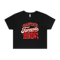 Santa’s Favourite Ho — Women’s Crop Tee in black, front product flatlay