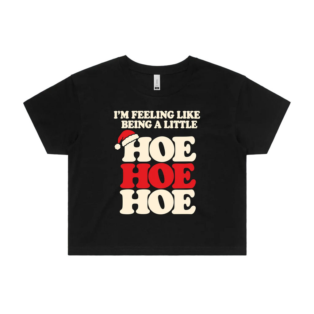 Hoe Hoe Hoe — Women's Crop Tee in black, front product flatlay