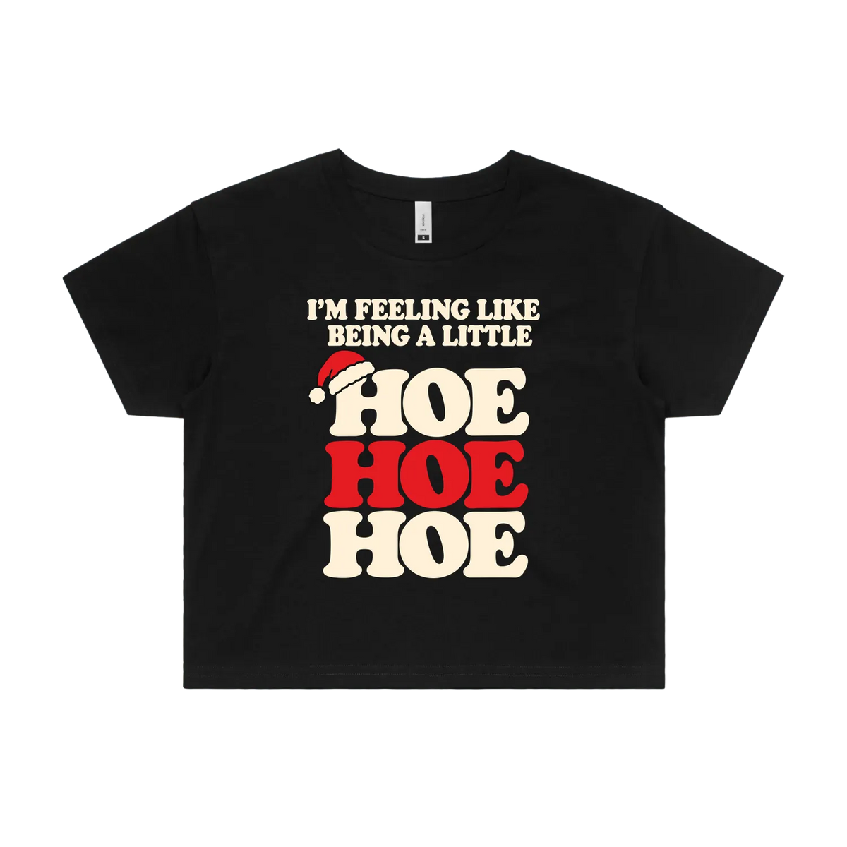 Hoe Hoe Hoe — Women's Crop Tee in black, front product flatlay