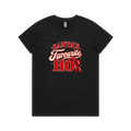 Santa’s Favourite Ho — Women’s Maple Tee in black, front product flatlay
