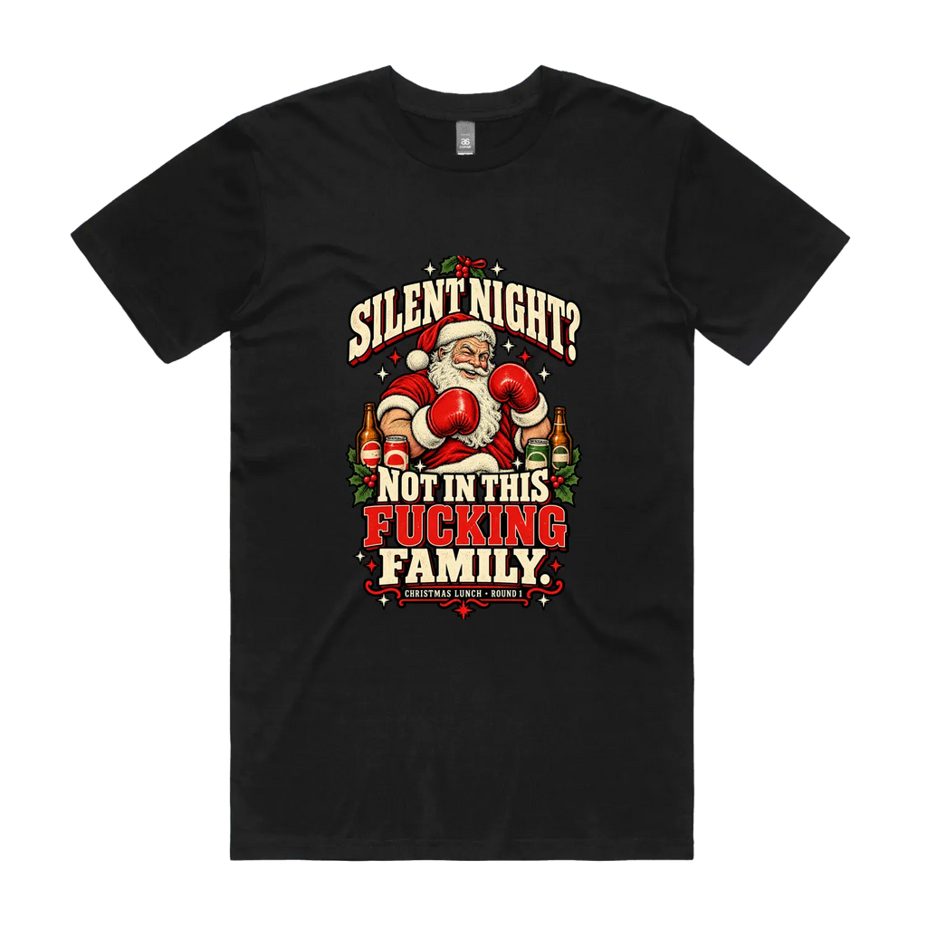 Silent Night — Santa — Men’s Tee in black, front product flatlay