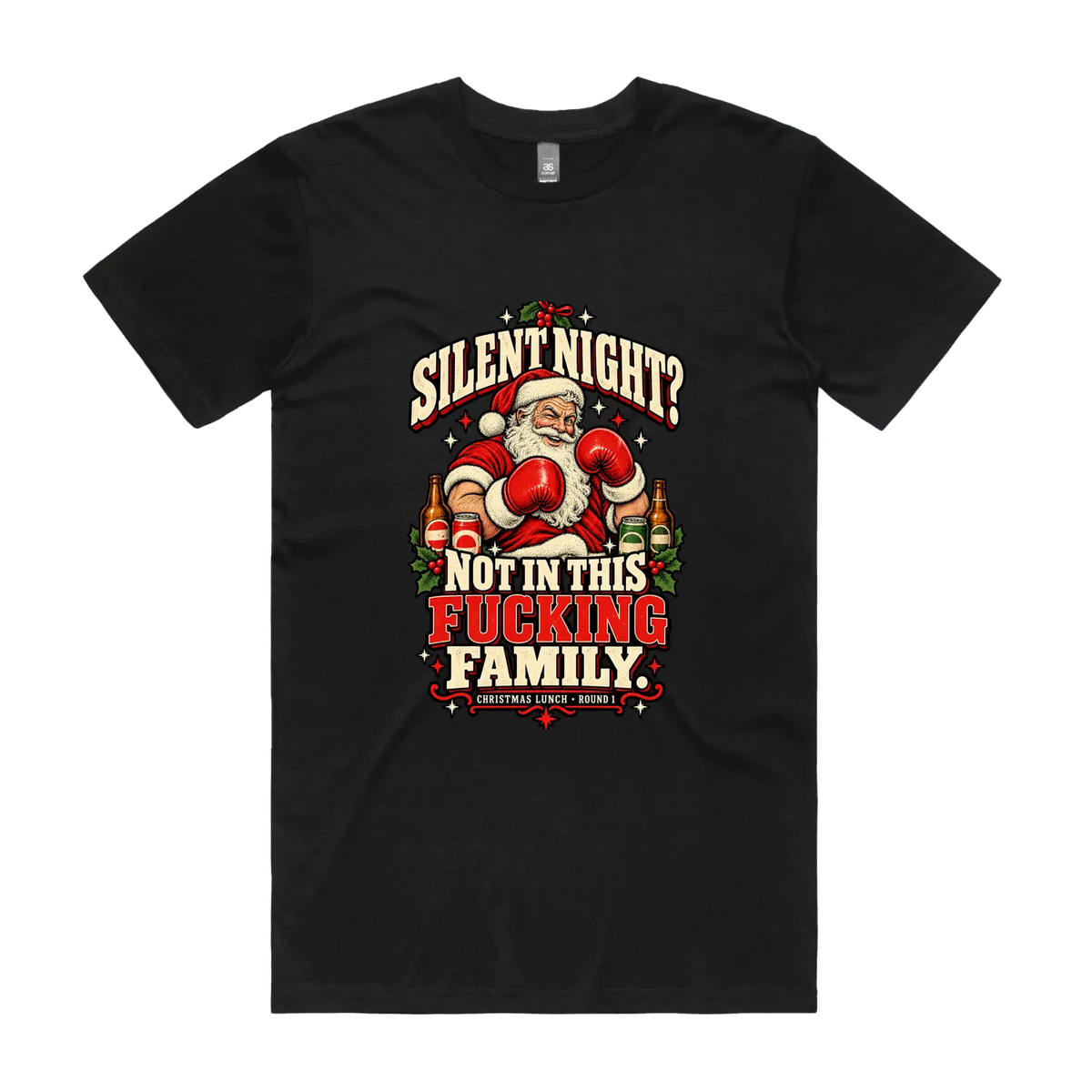 Silent Night — Santa — Men’s Tee in black, front product flatlay