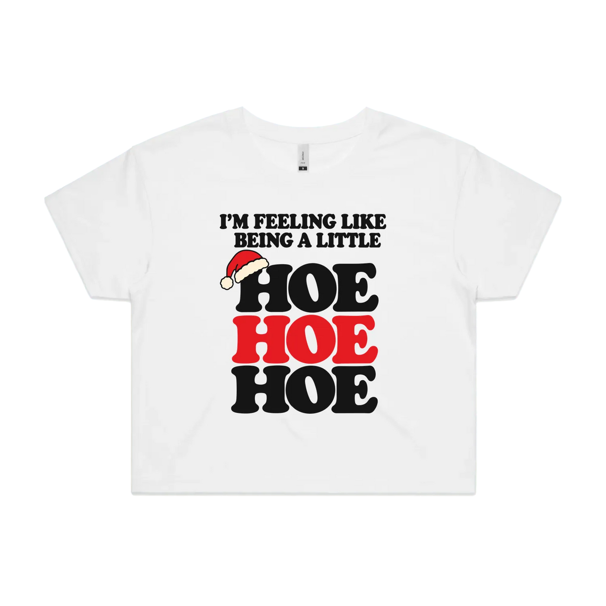 Hoe Hoe Hoe — Women's Crop Tee in white, front product flatlay