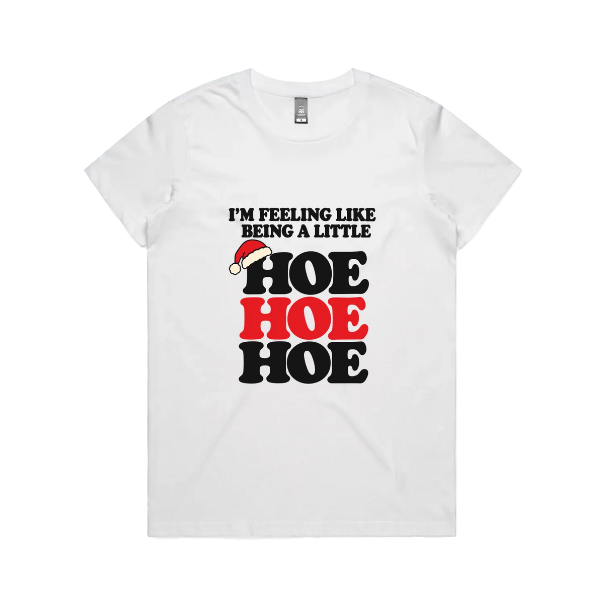 Hoe Hoe Hoe — Women's Maple Tee in white, front product flatlay
