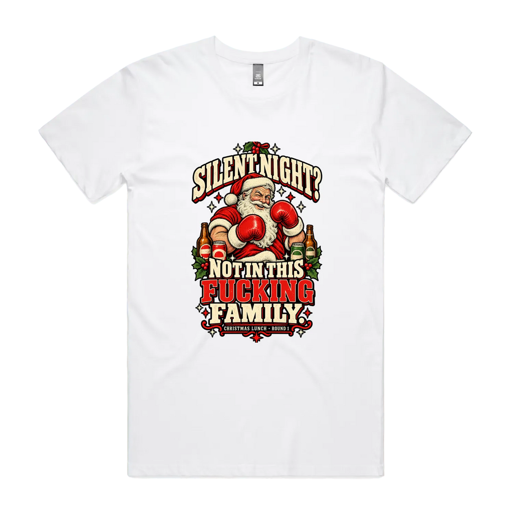 Silent Night — Santa — Men’s Tee in white, front product flatlay