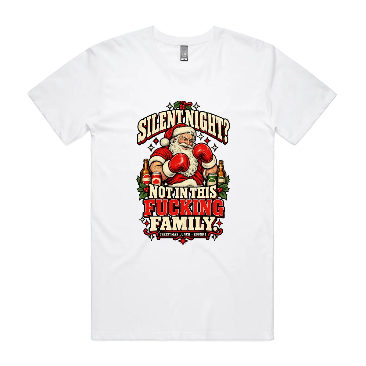 Silent Night — Santa — Men’s Tee in white, front product flatlay