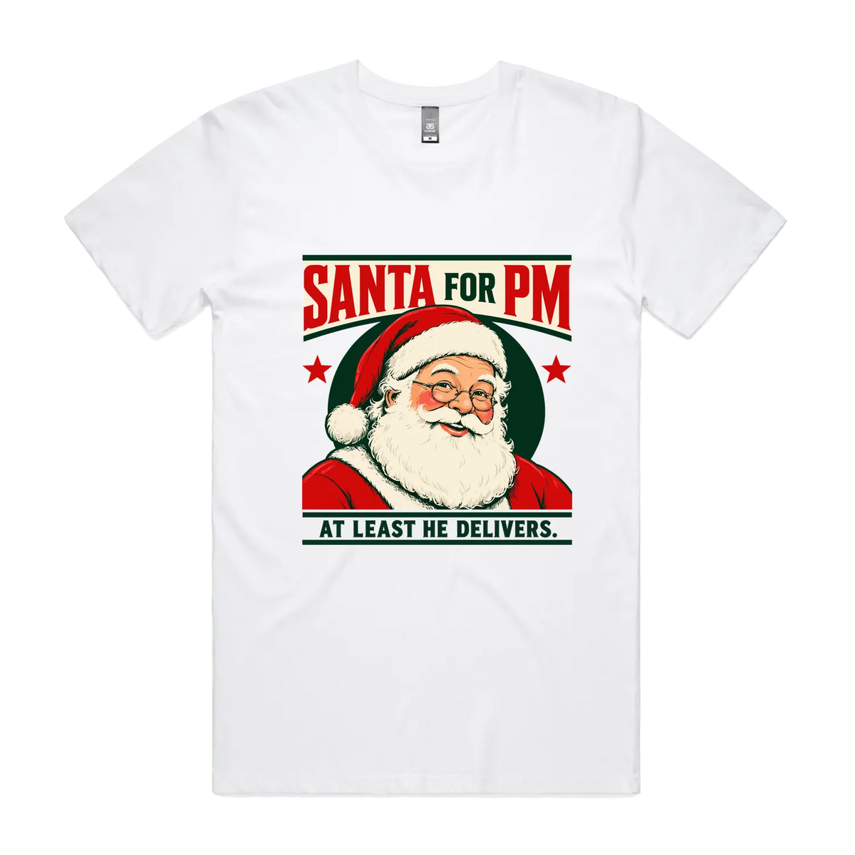 Santa for PM — Men's Staple Tee in white, front product flatlay