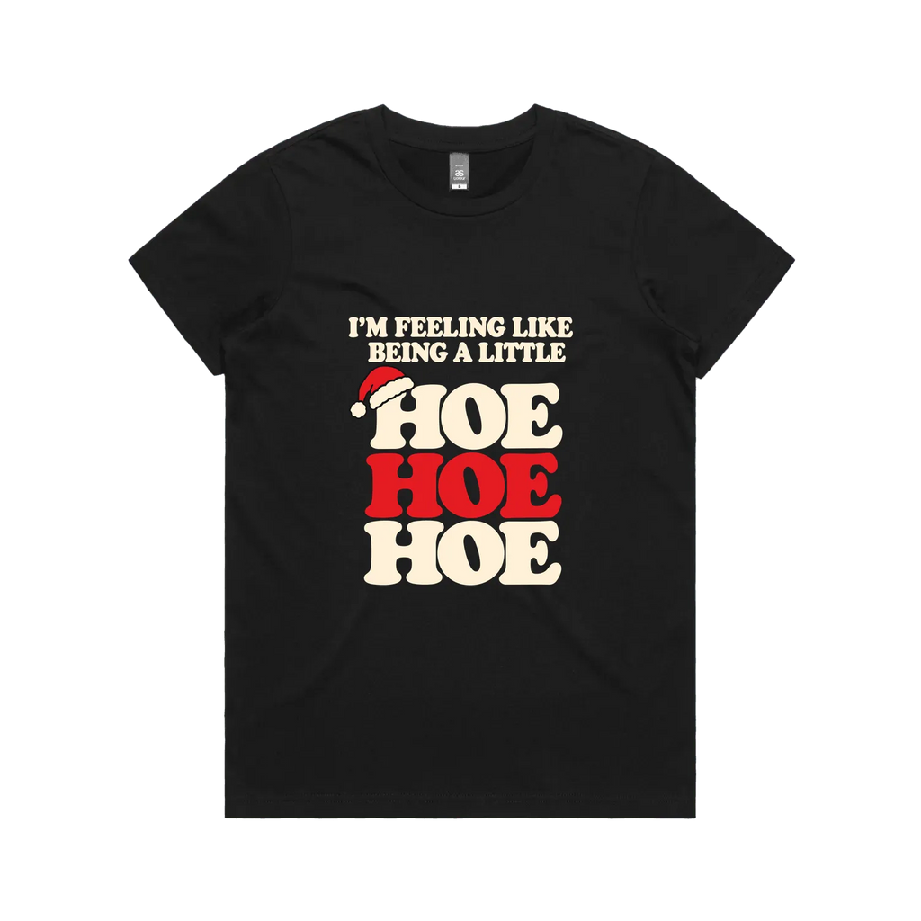 Black Hoe Hoe Hoe women's Maple Christmas tee